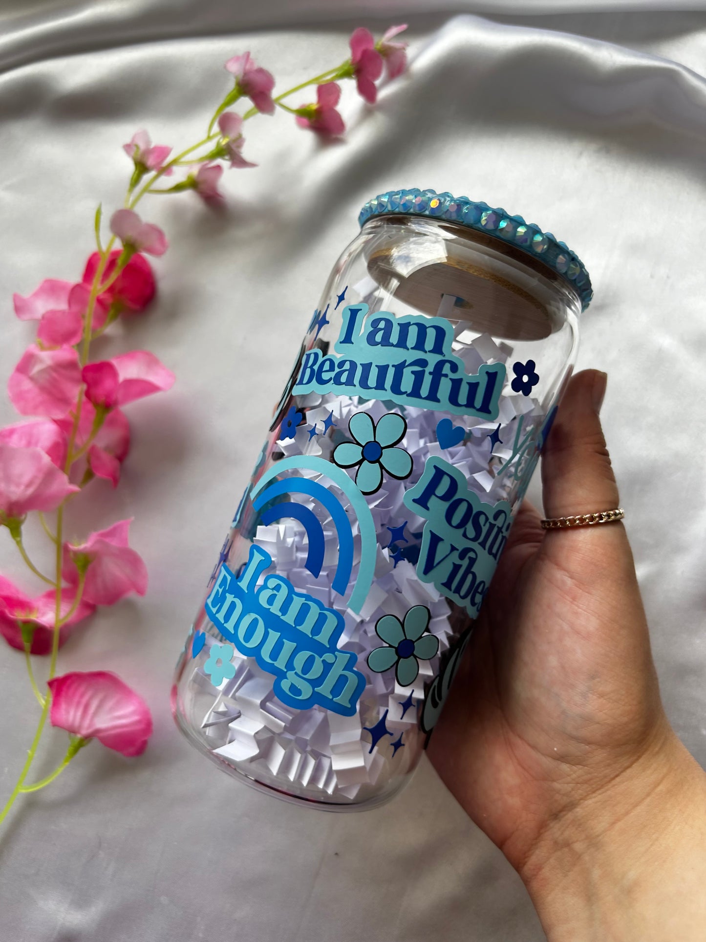 Positivity 16oz glass cup