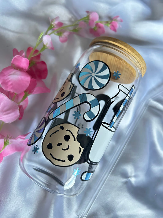 Milk and cookies shiny blue libbey glass cup