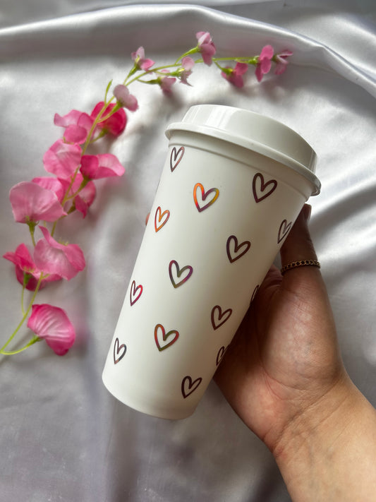 Pink shiny heart hot cup