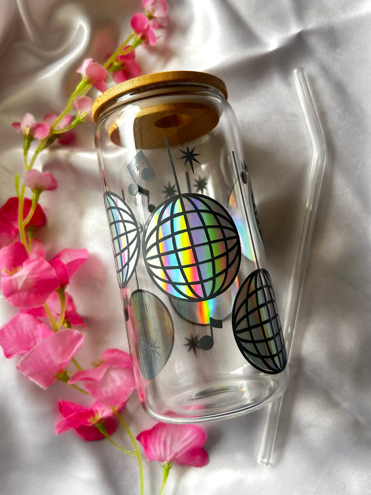 Disco ball holographic glass cup