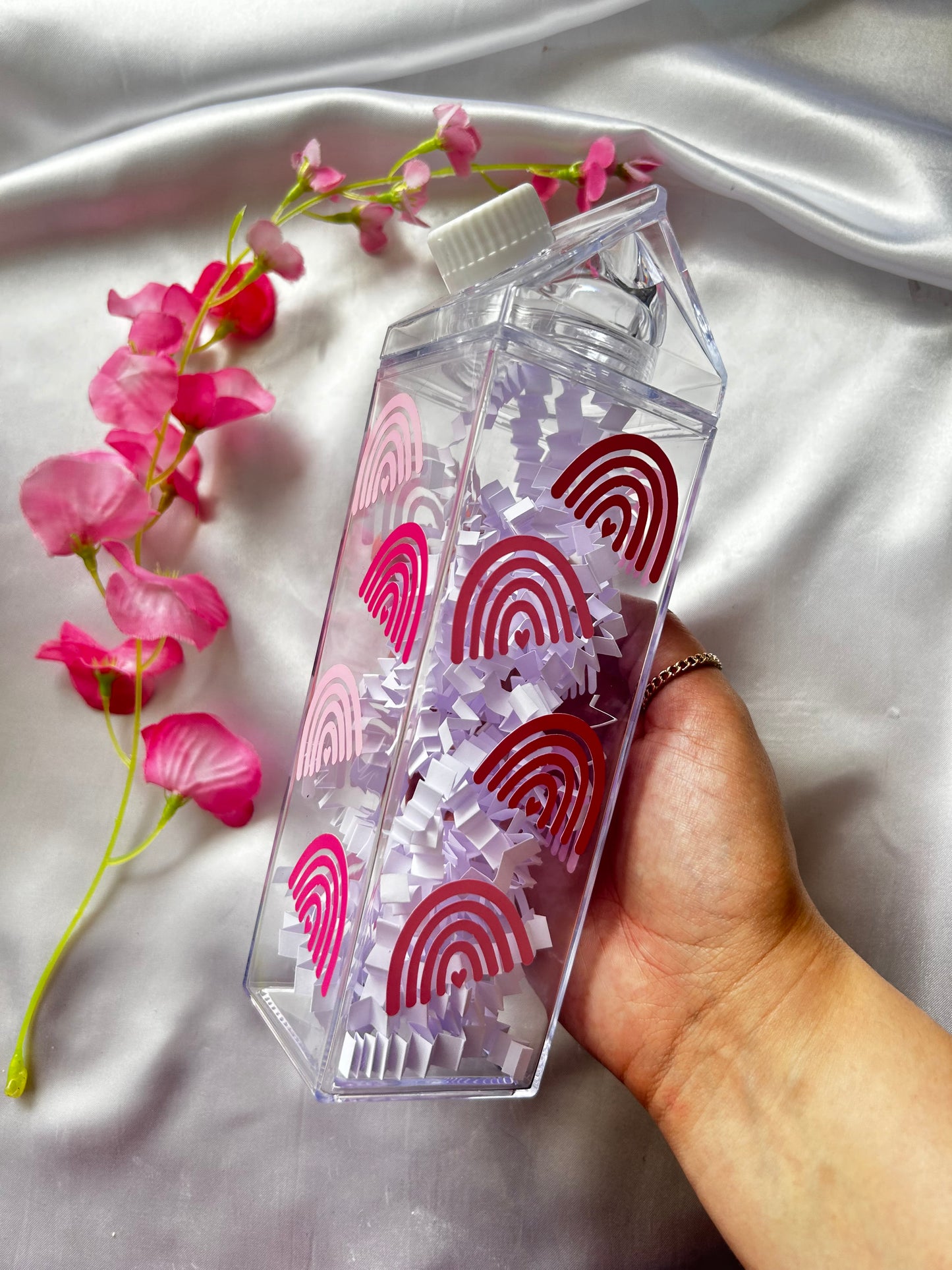 Boho rainbow milk carton bottle