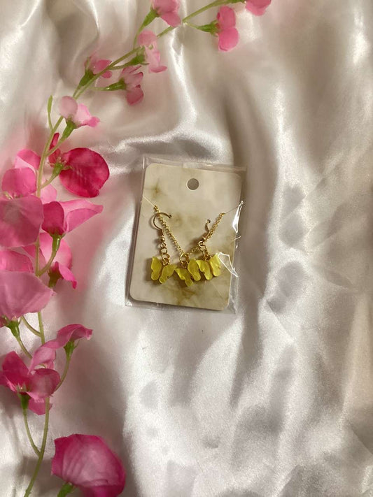 Yellow butterfly necklace and earring set RAFFLE