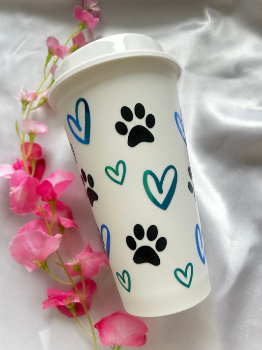 Shiny heart and paw hot cup